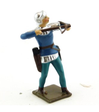 archer tirant à l'arbalète, tunique bleue sur cotte argent
