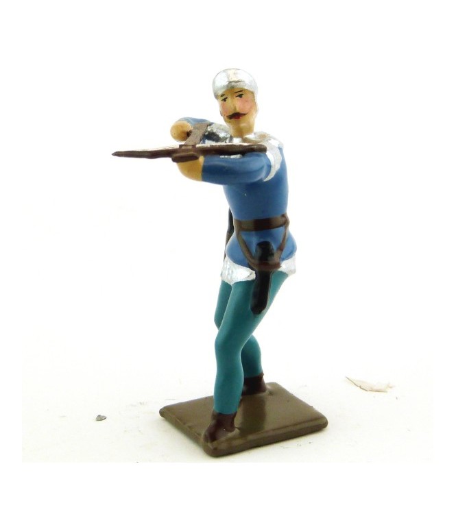 archer tirant à l'arbalète, tunique bleue sur cotte argent