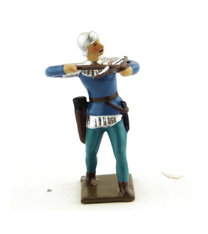 archer tirant à l'arbalète, tunique bleue sur cotte argent