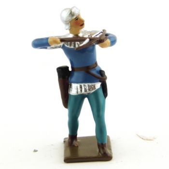 archer tirant à l'arbalète, tunique bleue sur cotte argent