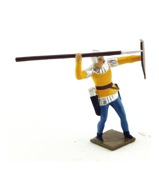 archer projetant sa lance, tunique jaune sur cotte argent