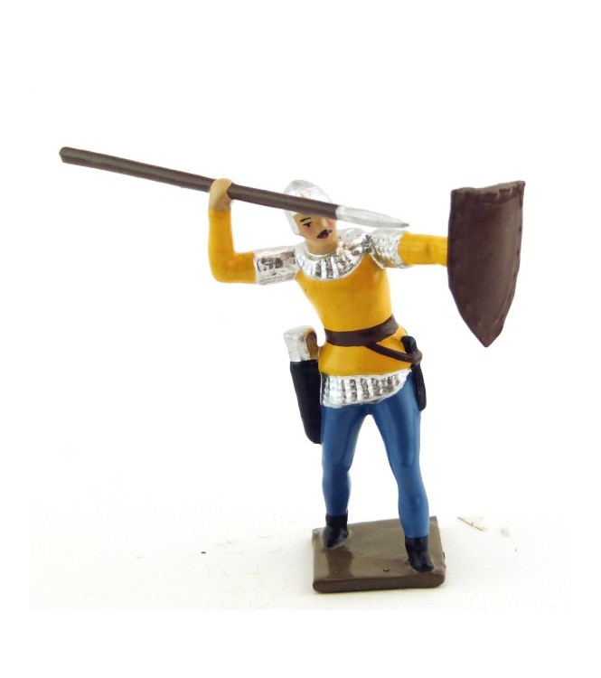 archer projetant sa lance, tunique jaune sur cotte argent