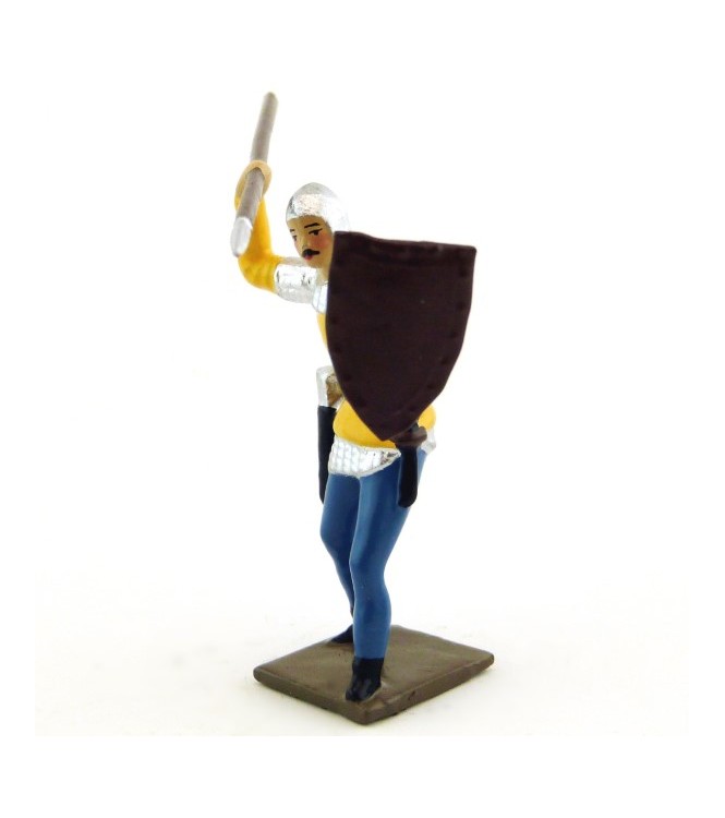 archer projetant sa lance, tunique jaune sur cotte argent