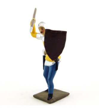 archer projetant sa lance, tunique jaune sur cotte argent