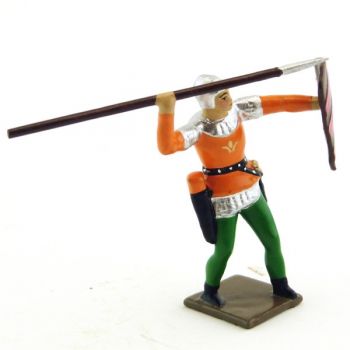 archer projetant sa lance, tunique orange sur cotte argent