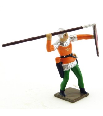 archer projetant sa lance, tunique orange sur cotte argent