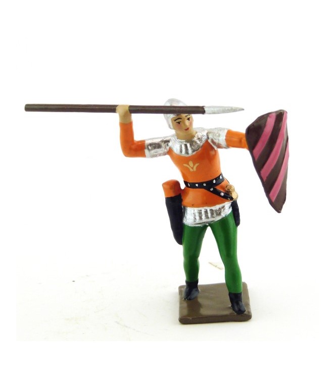 archer projetant sa lance, tunique orange sur cotte argent