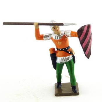 archer projetant sa lance, tunique orange sur cotte argent