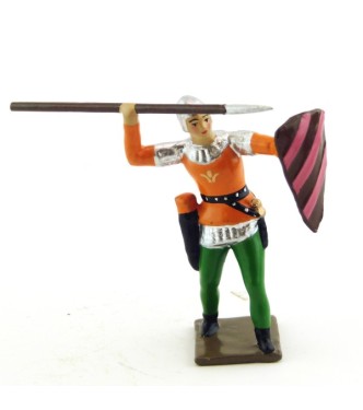 archer projetant sa lance, tunique orange sur cotte argent