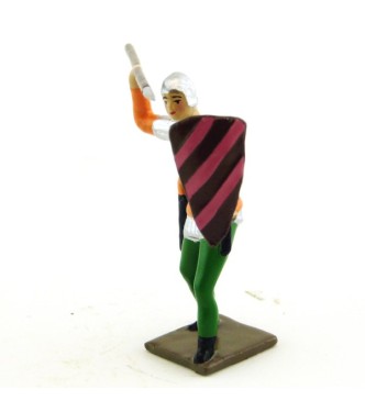 archer projetant sa lance, tunique orange sur cotte argent