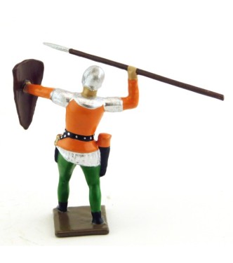 archer projetant sa lance, tunique orange sur cotte argent