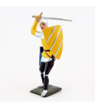 archer combattant à l'épee, tunique jaune