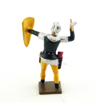 archer combattant à l'épée, tunique verte sur cotte argent, bouclier jaune et no