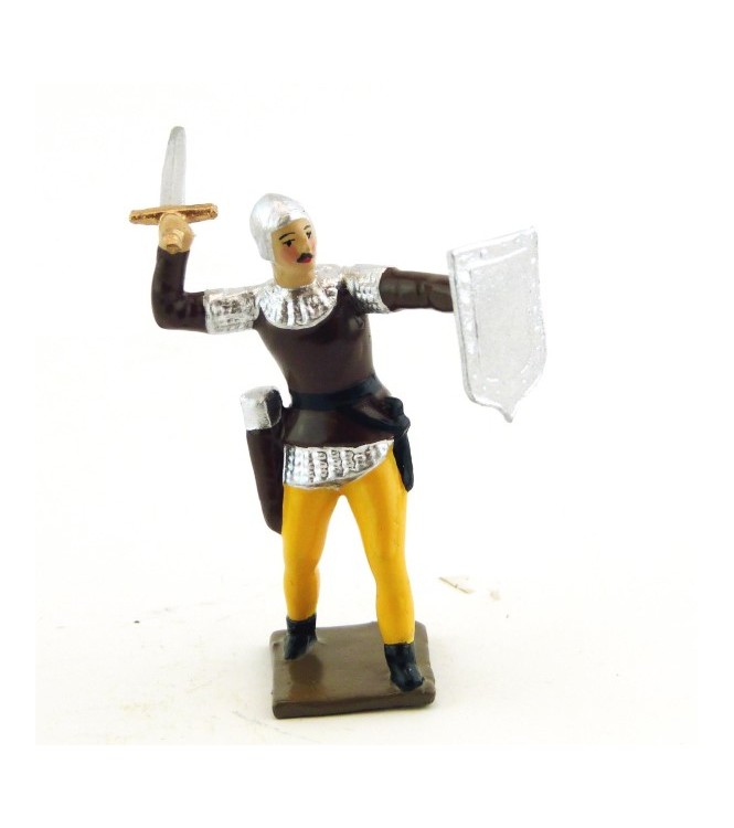 archer combattant à l'épée, tunique marron sur cotte argent, bouclier argent