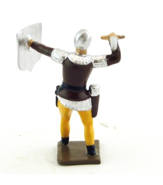 archer combattant à l'épée, tunique marron sur cotte argent, bouclier argent