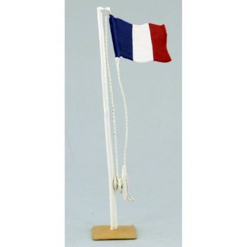 drapeau français sur mat avec drisse et taquet (h. 13,5 cm)