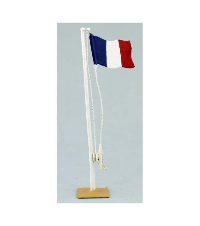 drapeau français sur mat avec drisse et taquet (h. 13,5 cm)