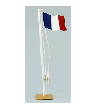 drapeau français sur mat avec drisse et taquet (h. 13,5 cm)