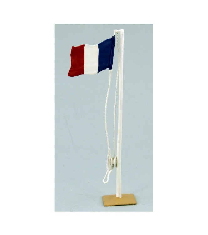 drapeau français sur mat avec drisse et taquet (h. 13,5 cm)