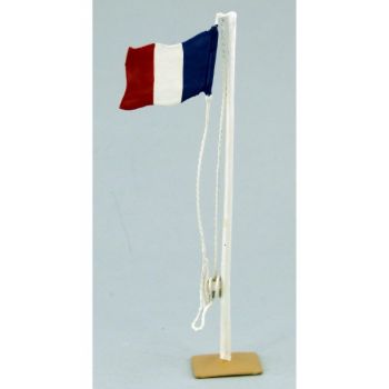 drapeau français sur mat avec drisse et taquet (h. 13,5 cm)