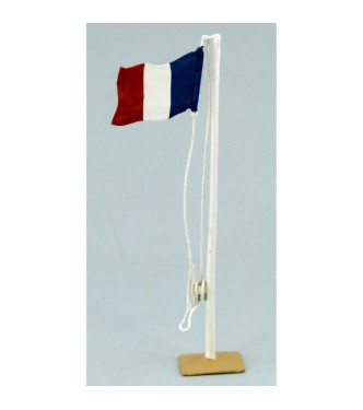 drapeau français sur mat avec drisse et taquet (h. 13,5 cm)