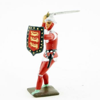 archer anglais, tunique rouge, avec épée en l'air et bouclier