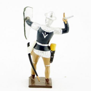 archer anglais, tunique marron, avec épée en l'air et bouclier