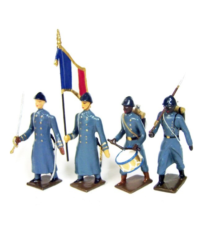 Tirailleurs sénégalais, tenue bleu horizon, ensemble de 4 figurines