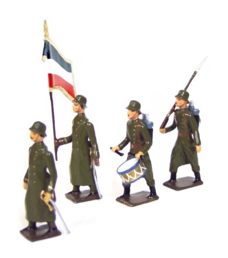 Infanterie allemande avec casque acier (stahlhelm), ensemble de 4 figurines