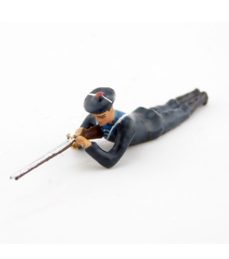 matelot des marins bleus couché, fusil en joue