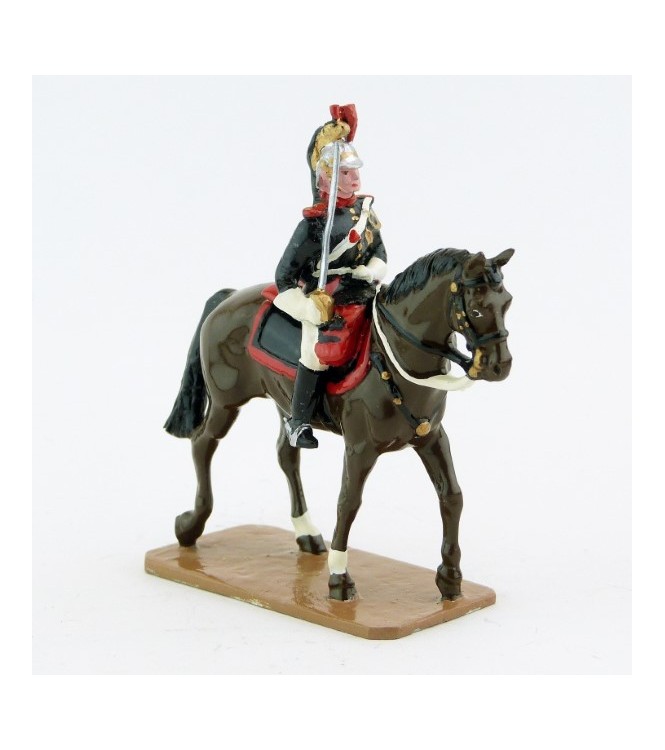 Cavalier sur cheval marron (bai) au pas - Garde Republicaine À Cheval (S.E.A)
