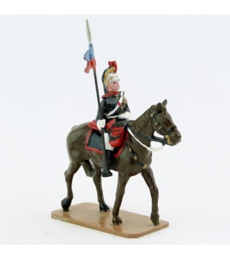 Lancier sur cheval marron (bai) au pas - Garde Republicaine À Cheval (S.E.A)