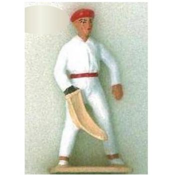 Pelotari chemise blanche, chistera devant la jambe (diorama ''la pelote Basque''