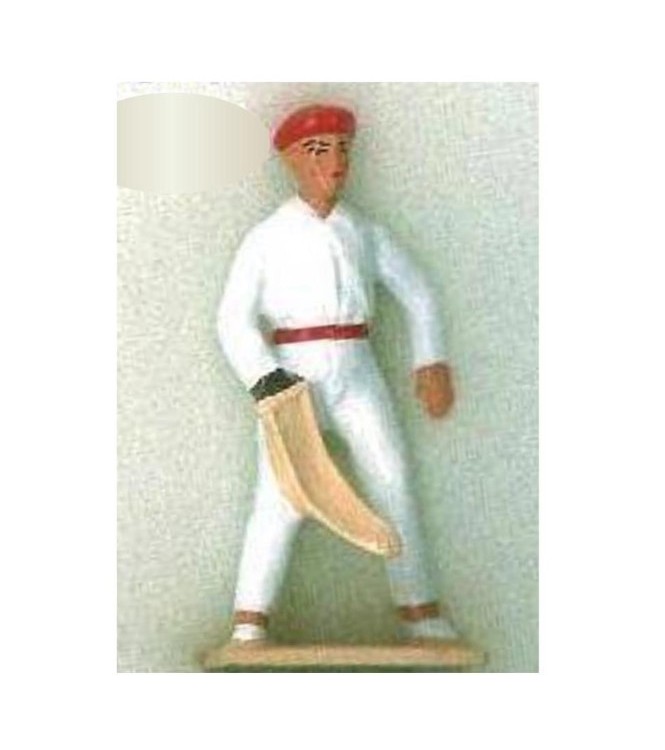 Pelotari chemise blanche, chistera devant la jambe (diorama ''la pelote Basque''