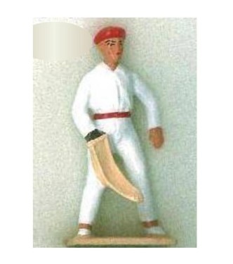 Pelotari chemise blanche, chistera devant la jambe (diorama ''la pelote Basque''