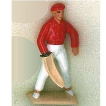 Pelotari chemise rouge, chistera devant la jambe (diorama ''la pelote Basque'')