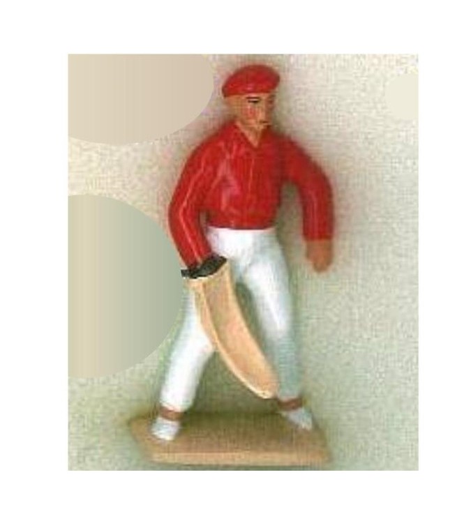 Pelotari chemise rouge, chistera devant la jambe (diorama ''la pelote Basque'')