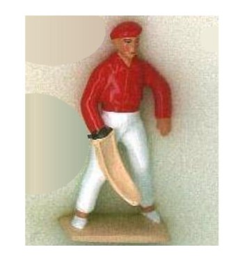 Pelotari chemise rouge, chistera devant la jambe (diorama ''la pelote Basque'')