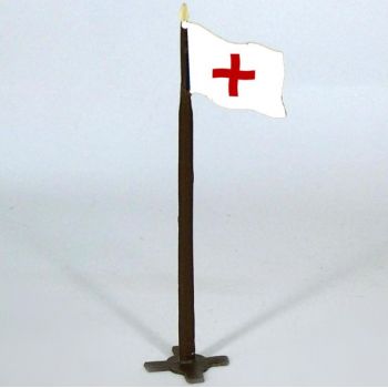 drapeau croix rouge sur mat (h. 13,5 cm) (tiré du diorama ''maoneuvres du s