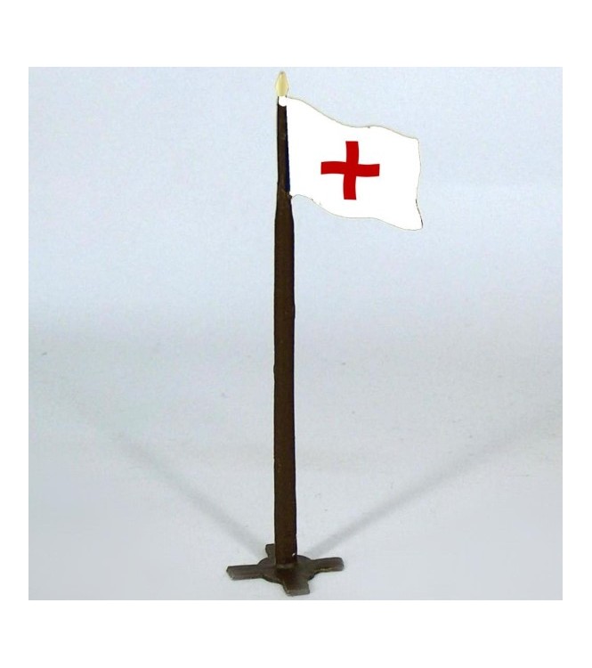 drapeau croix rouge sur mat (h. 13,5 cm) (tiré du diorama ''maoneuvres du s