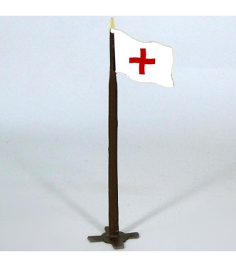 drapeau croix rouge sur mat (h. 13,5 cm) (tiré du diorama ''maoneuvres du s