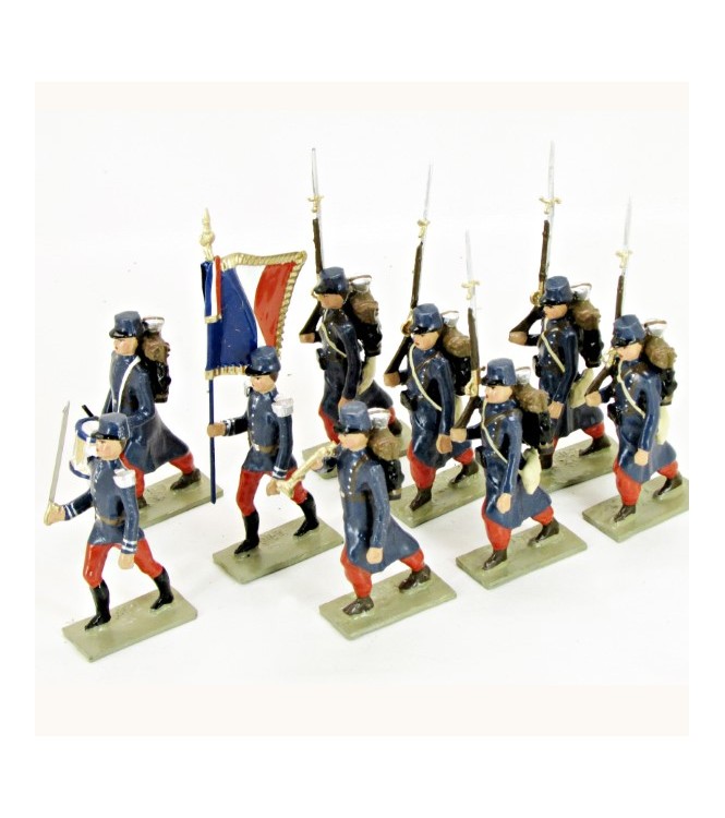 Infanterie 1870, capote bleue, pantalon garance, képi drapé bleu, ens. de 9 p.
