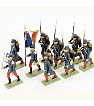 Infanterie 1870, capote bleue, pantalon garance, képi drapé bleu, ens. de 9 p.
