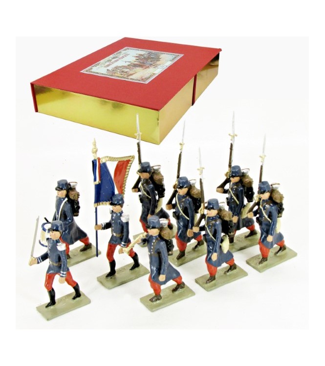 Infanterie 1870, capote bleue, pantalon garance, képi drapé bleu, coffret de 9 p