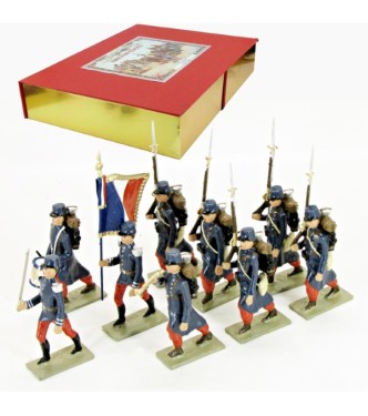 Infanterie 1870, capote bleue, pantalon garance, képi drapé bleu, coffret de 9 p