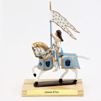 Jeanne d'Arc à cheval, sur socle bois