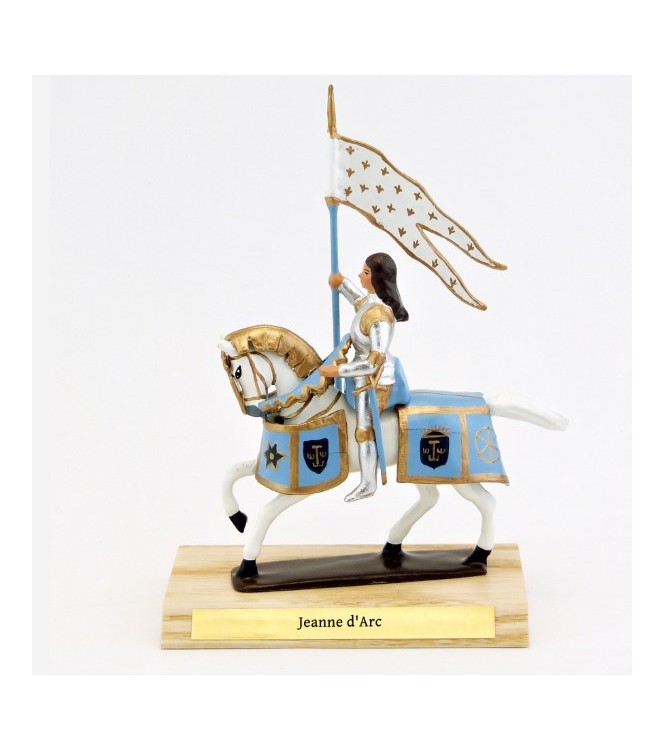 Jeanne d'Arc à cheval, sur socle bois