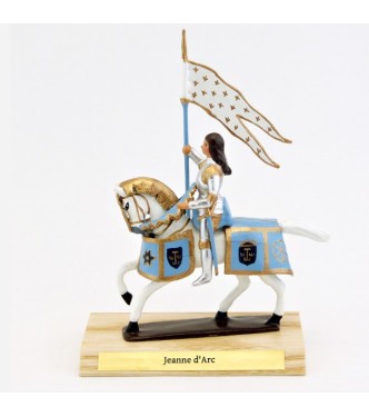 Jeanne d'Arc à cheval, sur socle bois
