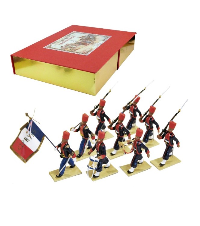 Cipayes des Indes, coffret de 9 figurines (1 Officier, 1 Drapeau, 1 Tambour, 1 C