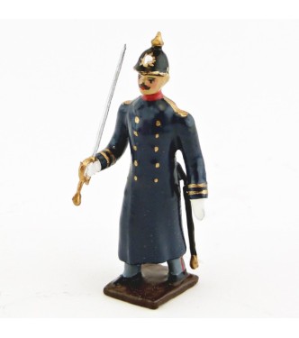officier de l'infanterie prussienne capote bleue, casque à pointe (pickelhaub